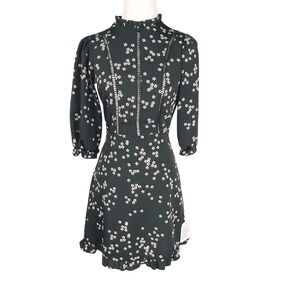 ASOS Design Mini Dress Star Print Ladder Ruffle Trim 1/2 Sleeve Mock Neck Size 2